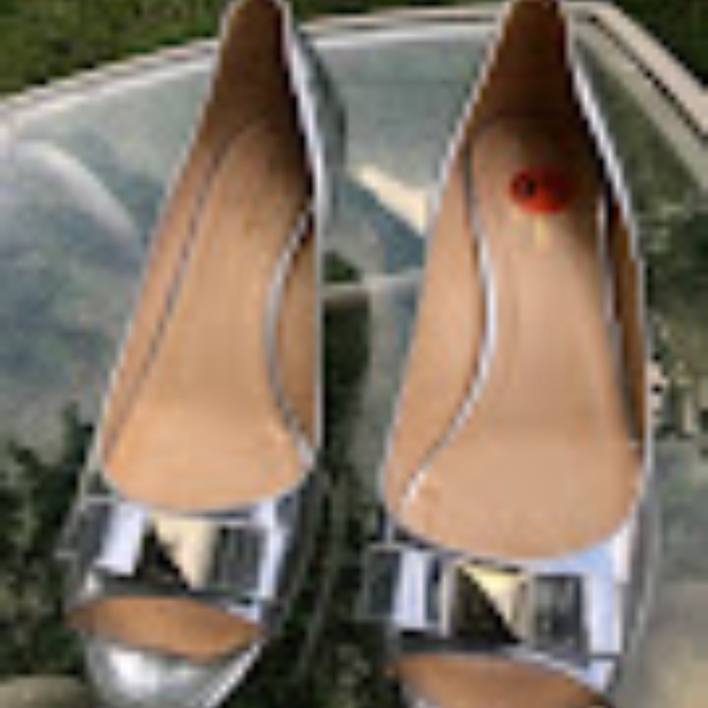 Kate Spade Shoes | Kate Spade Tenor Silver Kitten Wedges | Color: Silver